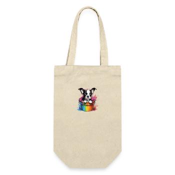 Boston Terrier Niedlicher Hund Farbeimer - Geschenkbeutel für Flaschen - Natur - Vorne