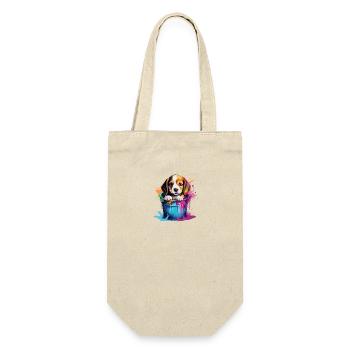 Beagle Niedlicher Hund Farbeimer - Geschenkbeutel für Flaschen - Natur - Vorne