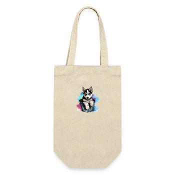 Siberian Husky Niedlicher Hund Farbeimer - Geschenkbeutel für Flaschen - Natur - Vorne