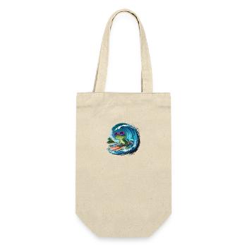 Cooler surfender Frosch mit Sonnenbrille Wellen - Geschenkbeutel für Flaschen - Natur - Vorne