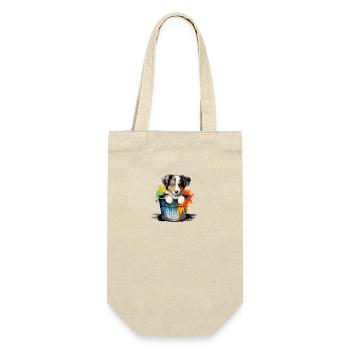 Border Collie Hund Hunderasse - Geschenkbeutel für Flaschen - Natur - Vorne