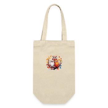 Eulenfamilie Niedliches Eulen-Trio Herbstblätter - Geschenkbeutel für Flaschen - Natur - Vorne
