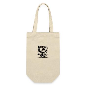 Drôle de chat souriant avec tasse à café - Sac à bouteille - nature - Devant