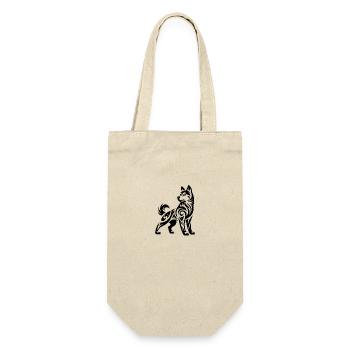 Schattierte Tribal Linienkunst Husky Hund Design - Geschenkbeutel für Flaschen - Natur - Vorne