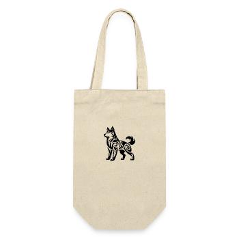 Mystischer kraftvoller Tribal Husky Hund - Geschenkbeutel für Flaschen - Natur - Vorne