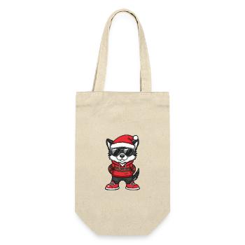 Akita Hund Weihnachten X-Mas - Geschenkbeutel für Flaschen - Natur - Vorne