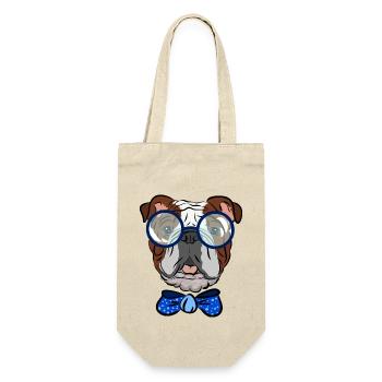 Bulldog with glasses and bow, gift idea - Gift Bag for Bottles - nature - Front