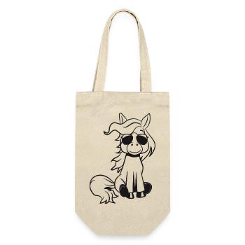 Pony Pferd sitzen spass sonnenbrille Maedchen sues - Geschenkbeutel für Flaschen - Natur - Vorne