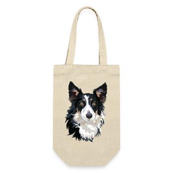 Border Collie - Geschenkbeutel für Flaschen - Natur - Vorne