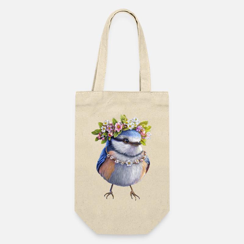 Vogel Blumenkranz - Geschenkbeutel für Flaschen - Natur