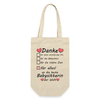 Danke Dankeschön an Babysitterin für Babysitting - Geschenkbeutel für Flaschen - Natur - Vorne