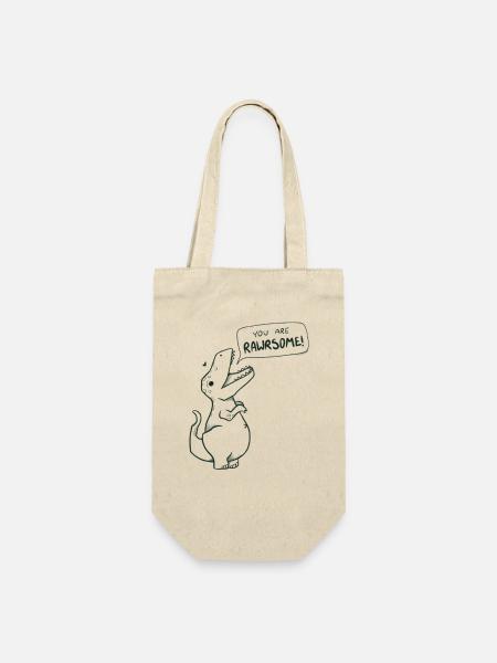 Süßer Dino Spruch "You are Rawrsome" - Geschenkbeutel für Flaschen - Natur