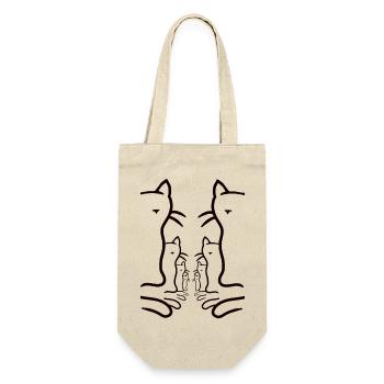Minimalistisch Katzen Katze Retro Vintage 80er - Geschenkbeutel für Flaschen - Natur - Vorne