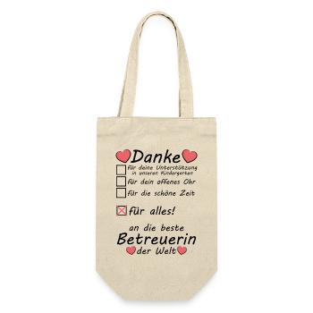 Beste Betreuerin Kita Kindergarten Danke sagen - Geschenkbeutel für Flaschen - Natur - Vorne