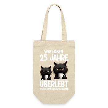 25 Jahre Ehe überlebt Silberhochzeit Hochzeitstag - Geschenkbeutel für Flaschen - Natur - Vorne