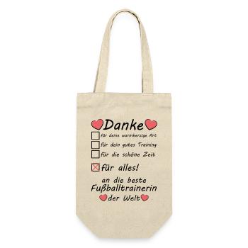 Beste Fußballtrainerin Danke sagen zum Abschied - Geschenkbeutel für Flaschen - Natur - Vorne