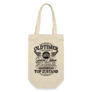 Oldtimer Baujahr 1970 Jahrgang Geburtstag Geschenk - Geschenkbeutel für Flaschen - Natur - Vorne