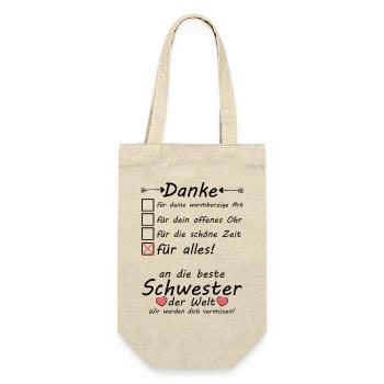 Schwester zieht aus weg Auszug zum Abschied Danke - Geschenkbeutel für Flaschen - Natur - Vorne