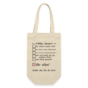 Alles Gute für deinen ersten Arbeitstag Kollege - Geschenkbeutel für Flaschen - Natur - Vorne