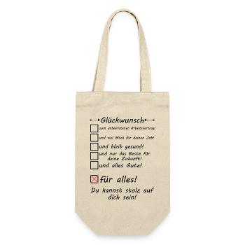 zum unbefristeten Arbeitsvertrag Glückwunsch - Geschenkbeutel für Flaschen - Natur - Vorne