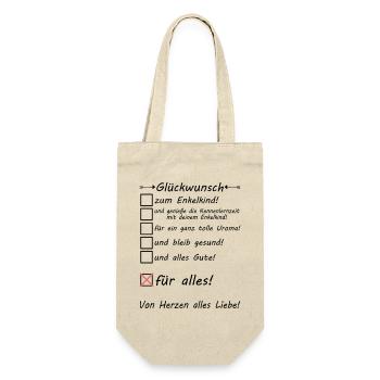 Uroma Glückwunsch zum Enkel Enkelin Enkelkind - Geschenkbeutel für Flaschen - Natur - Vorne