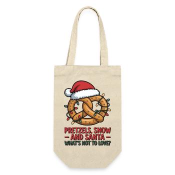 Festliche Brezel mit Nikolausmütze und Weihnachtslicht - Geschenkbeutel für Flaschen - Natur - Vorne