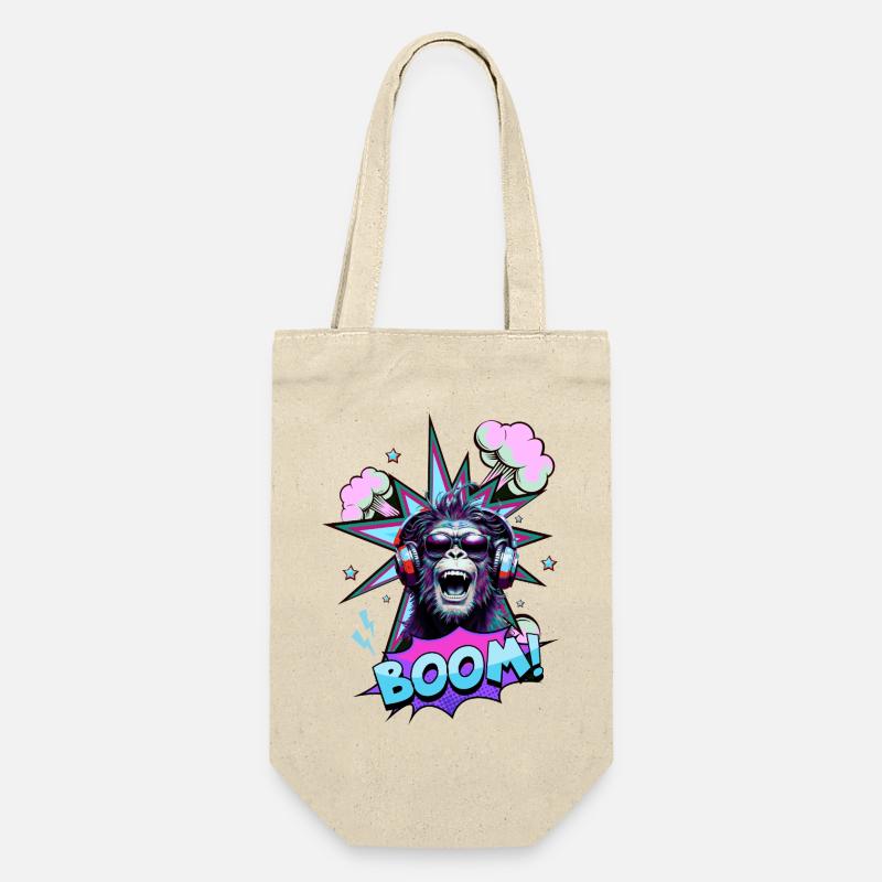 Neon Affe mit Kopfhörern BOOM! - Musik-Design - Geschenkbeutel für Flaschen - Natur