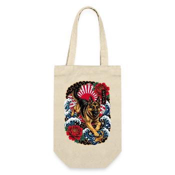 Deutscher Schäferhund im Japan Tattoo Stil - Geschenkbeutel für Flaschen - Natur - Vorne