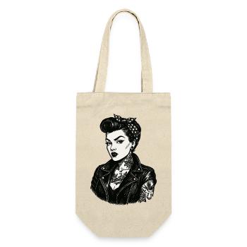 Rebellisches 50s Pin-Up Girl Lederjacke - Geschenkbeutel für Flaschen - Natur - Vorne