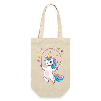 Lustiges Comic Einhorn mit Springseil Design - Geschenkbeutel für Flaschen - Natur - Vorne
