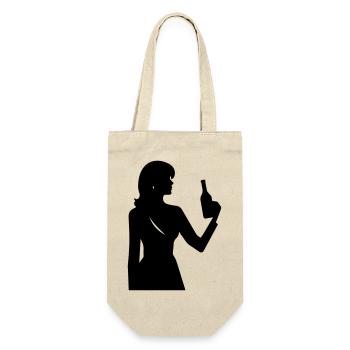 Frau mit Flasche im Profil Silhouette - Geschenkbeutel für Flaschen - Natur - Vorne