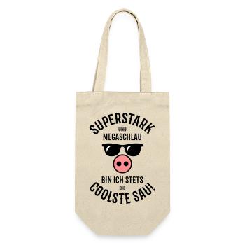 Superstark – Megaschlau – Coolste Sau (Cool) - Geschenkbeutel für Flaschen - Natur - Vorne
