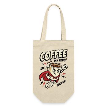 Kaffee-Superheld – Coffee My Hero - Geschenkbeutel für Flaschen - Natur - Vorne