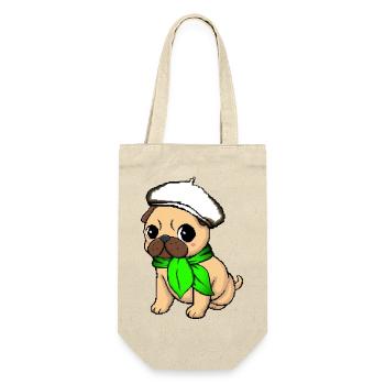 Beige Beret Mops - Geschenkbeutel für Flaschen - Natur - Vorne