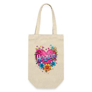 Herzilein, Herz, Geschenk, Liebeserklärung, Liebe - Geschenkbeutel für Flaschen - Natur - Vorne