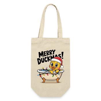 Ente Enten Weihnachten Bauer lustig Merry Duckmas - Geschenkbeutel für Flaschen - Natur - Vorne