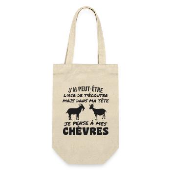 In meinem Kopf denke ich an meine Ziegen - Geschenkbeutel für Flaschen - Natur - Vorne