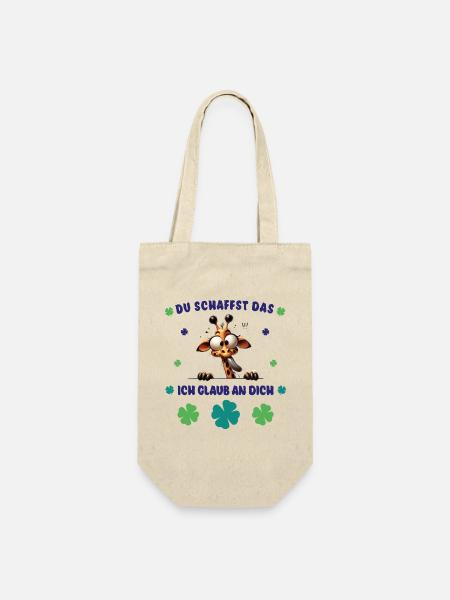 Du schaffst das! Glücksbringer Crazy Giraffe - Geschenkbeutel für Flaschen - Natur