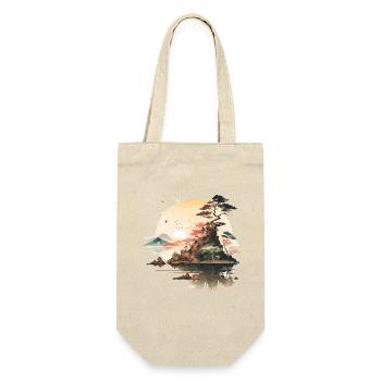 Japanese Sunset - Watercolor Illustration - Gift Bag for Bottles - nature - Front