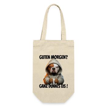 Guten Morgen? Ganz dünnes Eis! Lustiger Pitbull - Geschenkbeutel für Flaschen - Natur - Vorne