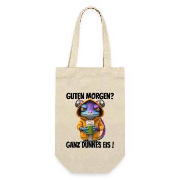 Guten Morgen? Ganz dünnes Eis! Lustiger Gecko - Geschenkbeutel für Flaschen - Natur - Vorne