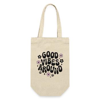 Bonnes vibrations autour de Spruch Trendy Retro Peace Love - Sac à bouteille - nature - Devant