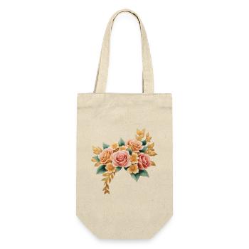 Vintage-Blumen Gold und Rosa - Geschenkbeutel für Flaschen - Natur - Vorne