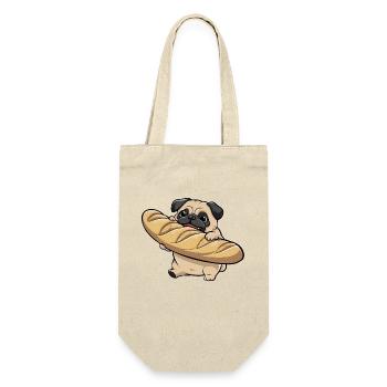 Süßer Mops essen Baguette Geschenk für Männer Frauen Kinder Mops - Geschenkbeutel für Flaschen - Natur - Vorne