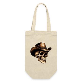 Lustiger skurriler Skull mit Cowboyhut Stetson - Geschenkbeutel für Flaschen - Natur - Vorne