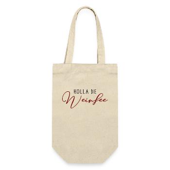 Weißwein Rotwein JGA Vino Wein - Holla die Weinfee - Geschenkbeutel für Flaschen - Natur - Vorne