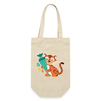 Tiger mit Schultüte zur Einschulung - Geschenkbeutel für Flaschen - Natur - Vorne