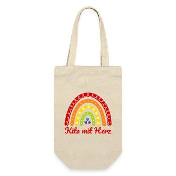 Kita mit Herz - Geschenkbeutel für Flaschen - Natur - Vorne