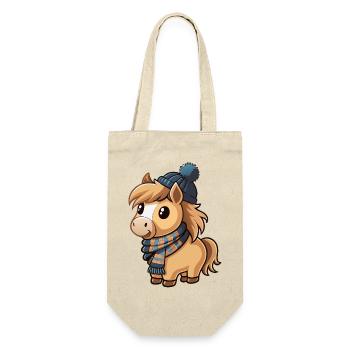 Poney mignon avec écharpe et chapeau à pompon. - Sac à bouteille - nature - Devant