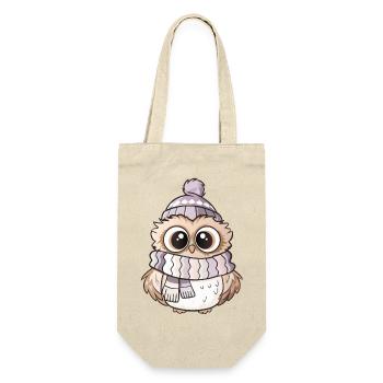 Niedliche Eule mit Schal und Pudelmütze. - Geschenkbeutel für Flaschen - Natur - Vorne